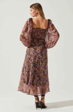 Sylvie Floral Puff Sleeve Midi Dress -Chic Ladies Wear Shop ACDR101889 ORANGEPURPLEFLORAL 6