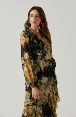 Kamila Long Sleeve Floral Wrap Maxi Dress -Chic Ladies Wear Shop ACDR101894 BLACKYELLOWMULTI 4