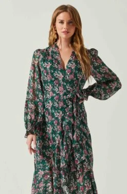 Kamila Long Sleeve Floral Wrap Maxi Dress -Chic Ladies Wear Shop ACDR101894 GREENPINKFLORAL 4