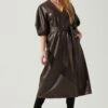 Angie Faux Leather Tie Waist Midi Dress 1 Angie Faux Leather Tie Waist Midi Dress -Chic Ladies Wear Shop ACDR101897 DARKBROWN 1