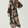 Suzy Floral Satin Front Cutout Midi Dress -Chic Ladies Wear Shop ACDR101971 BLACKCREAMFLORAL 2