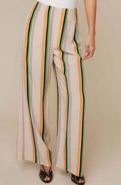 Burke Striped Wide Leg Pants -Chic Ladies Wear Shop ACP7038B TAUPE TANGERINE STRIPE 1AA