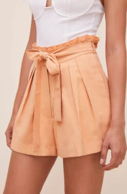 Pacific Pleated Tie Waist Shorts -Chic Ladies Wear Shop ACP7113L PEACHPAPAYA 4