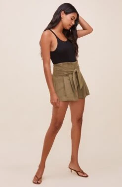 Marika Tie Waist Shorts -Chic Ladies Wear Shop ACP7211 OLIVE 1