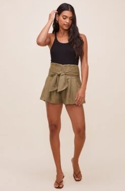 Marika Tie Waist Shorts -Chic Ladies Wear Shop ACP7211 OLIVE 2