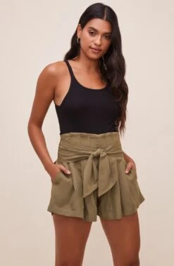 Marika Tie Waist Shorts -Chic Ladies Wear Shop ACP7211 OLIVE 3