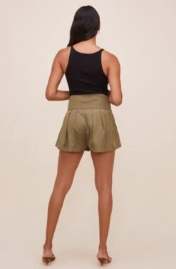 Marika Tie Waist Shorts -Chic Ladies Wear Shop ACP7211 OLIVE 5