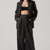 Boyfriend Pleated Criss-Cross Waist Pants -Chic Ladies Wear Shop ACP7225WST CHARCOALSTRIPE 1