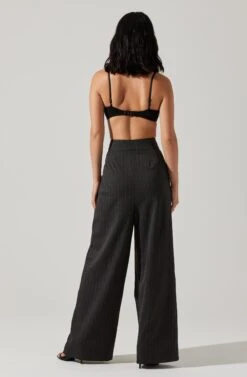 Boyfriend Pleated Criss-Cross Waist Pants -Chic Ladies Wear Shop ACP7225WST CHARCOALSTRIPE 6