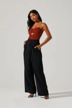 Boyfriend Criss Cross Pleated Wide Leg Pants -Chic Ladies Wear Shop ACP7225 BLACK 1
