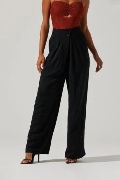 Boyfriend Criss Cross Pleated Wide Leg Pants -Chic Ladies Wear Shop ACP7225 BLACK 2