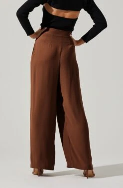 Boyfriend Criss Cross Pleated Wide Leg Pants -Chic Ladies Wear Shop ACP7225 BROWN 3 2