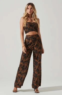 Sayla Wide Leg Abstract Print Pants -Chic Ladies Wear Shop ACP7246 BLACKRUSTPRINT 2