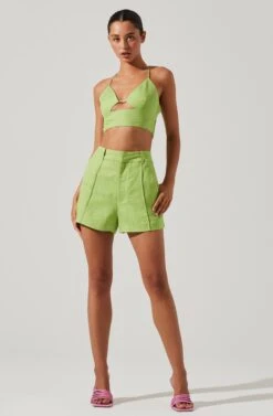 Amiah Seamed High Waist Shorts -Chic Ladies Wear Shop ACP7247 KIWI 1