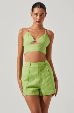 Amiah Seamed High Waist Shorts -Chic Ladies Wear Shop ACP7247 KIWI 2