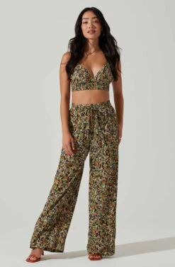 Femi Abstract Print Wide Leg Pants -Chic Ladies Wear Shop ACP7252 BLACKGREENMULTI 2