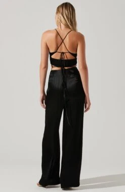 Amiah Satin Tie Waist Wide Leg Pants -Chic Ladies Wear Shop ACP7255S BLACK 5
