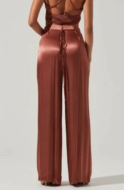 Amiah Satin Tie Waist Wide Leg Pants -Chic Ladies Wear Shop ACP7255S ROSEBROWN 3
