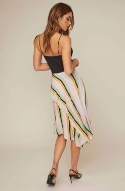 Dallas Striped Asymmetrical Midi Skirt 9 Dallas Striped Asymmetrical Midi Skirt -Chic Ladies Wear Shop ACS9021 TAUPE TANGERINE STRIPE 3A