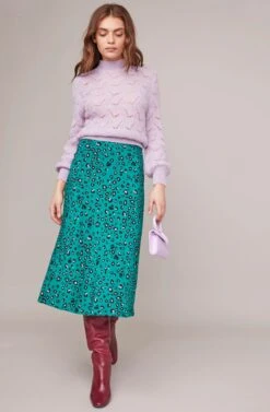 Pamela Leopard Midi Skirt -Chic Ladies Wear Shop ACS9022B GREEN LILAC LEOPARD 3A