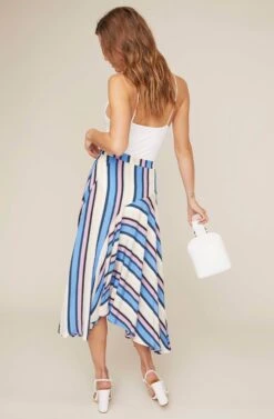 Corrine Striped Asymmetrical Skirt -Chic Ladies Wear Shop ACS9025 PERIWINKLE MULTI STRIPE 3 2 A