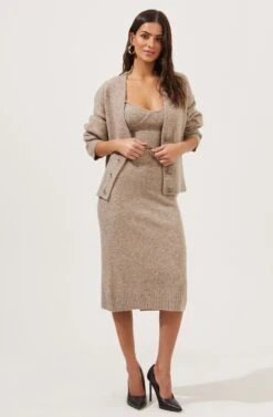 Belmont Knit Midi Skirt -Chic Ladies Wear Shop ACS9063 TAUPEGREYMARL 5