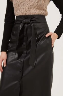 Lorette Tie Waist Faux Leather Midi Skirt -Chic Ladies Wear Shop ACS9065 BLACK 4