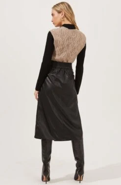 Lorette Tie Waist Faux Leather Midi Skirt -Chic Ladies Wear Shop ACS9065 BLACK 5