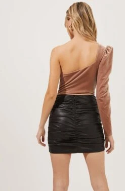 Roselle Faux Leather Ruched Mini Skirt -Chic Ladies Wear Shop ACS9066 BLACK 4