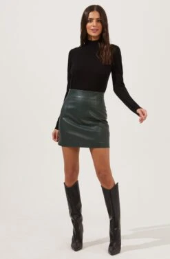 Meika Faux Leather Mini Skirt -Chic Ladies Wear Shop ACS9072 GREEN 1