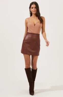 Meika Faux Leather Mini Skirt -Chic Ladies Wear Shop ACS9072 RUSTBROWN 1