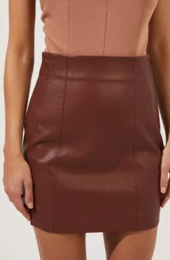 Meika Faux Leather Mini Skirt -Chic Ladies Wear Shop ACS9072 RUSTBROWN 2