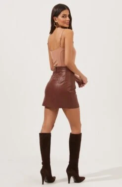 Meika Faux Leather Mini Skirt -Chic Ladies Wear Shop ACS9072 RUSTBROWN 3