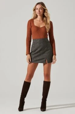 Audrey Plaid Mini Skirt -Chic Ladies Wear Shop ACS9074B BLACK TANPLAID 1