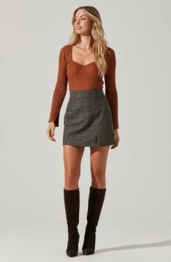 Audrey Plaid Mini Skirt -Chic Ladies Wear Shop ACS9074B BLACK TANPLAID 2