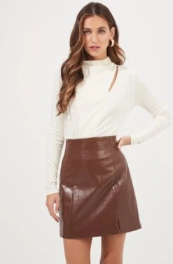Audrey Faux Leather Mini Skirt -Chic Ladies Wear Shop ACS9074 BROWN 2