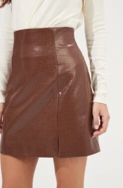 Audrey Faux Leather Mini Skirt -Chic Ladies Wear Shop ACS9074 BROWN 4