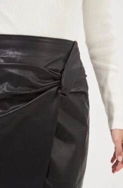 Kari Faux Leather Twist Front Midi Skirt -Chic Ladies Wear Shop ACS9076 BLACK 3