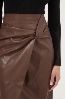 Kari Faux Leather Twist Front Midi Skirt -Chic Ladies Wear Shop ACS9076 BROWN 4