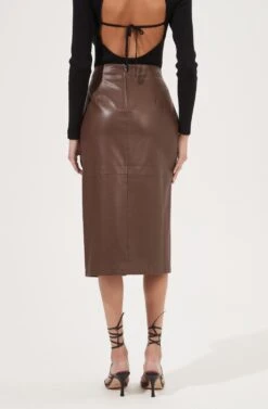 Kari Faux Leather Twist Front Midi Skirt -Chic Ladies Wear Shop ACS9076 BROWN 6