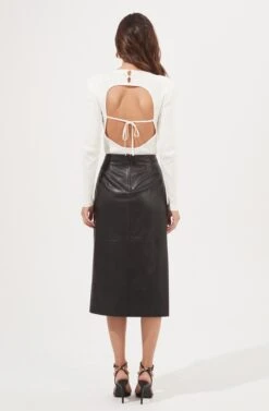Kari Faux Leather Twist Front Midi Skirt -Chic Ladies Wear Shop ACS9076 OFFWHITE 4