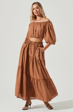 Balboa Tiered Maxi Skirt -Chic Ladies Wear Shop ACS9080 BROWN 1 f706b462 f64f 4d47 8c17 a9c444c3157c