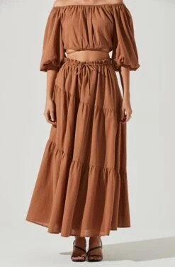 Balboa Tiered Maxi Skirt -Chic Ladies Wear Shop ACS9080 BROWN 2 2ce4aba2 e9ec 4473 a883 e41b230c1541