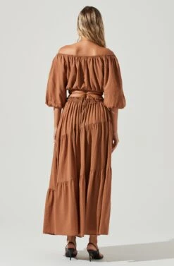 Balboa Tiered Maxi Skirt -Chic Ladies Wear Shop ACS9080 BROWN 3 49da8747 24db 4306 b17b a09f956ed977