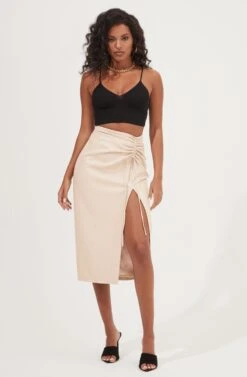 Alondra Ruched Faux Leather Midi Skirt