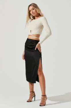 Perry Ruched Side Slit Midi Skirt 16 Perry Ruched Side Slit Midi Skirt -Chic Ladies Wear Shop ACS9086C BLACK 1