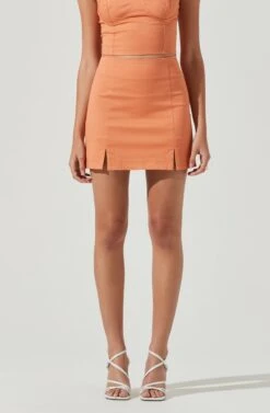Monet Double Slit Mini Skirt -Chic Ladies Wear Shop ACS9093B PAPAYA 4 a2307ae3 031f 4385 a080 c56388c32492