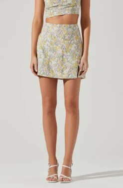 Covina Floral Side Slit Mini Skirt -Chic Ladies Wear Shop ACS9096B YELLOWMULTIFLORAL 1150