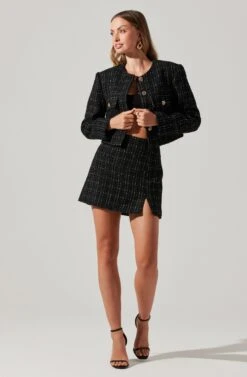 Covina Tweed Mini Skirt -Chic Ladies Wear Shop ACS9096T BLACKPLAID 3