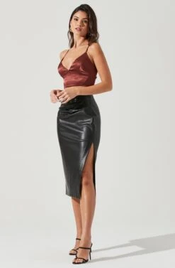 Melody Faux Leather Midi Skirt -Chic Ladies Wear Shop ACS9099 BLACK 1873